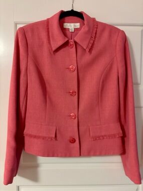 Vintage Conrad C Pink Button-Front Fringe Trim Blazer